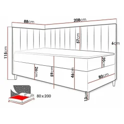 Mobilier1 Lit continental Baltimore 164, Unique, Rouge, Faux cuir, Disponible