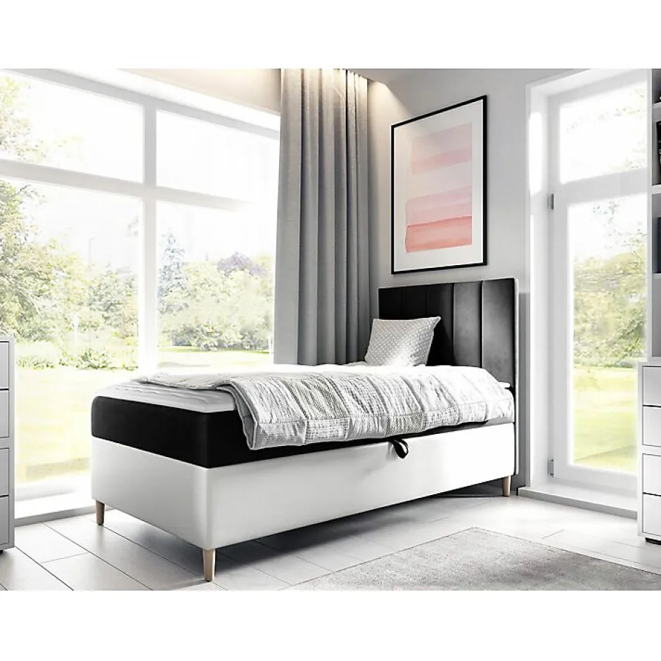 Mobilier1 Lit continental Baltimore 170, Unique, Gris, Faux cuir, Disponible