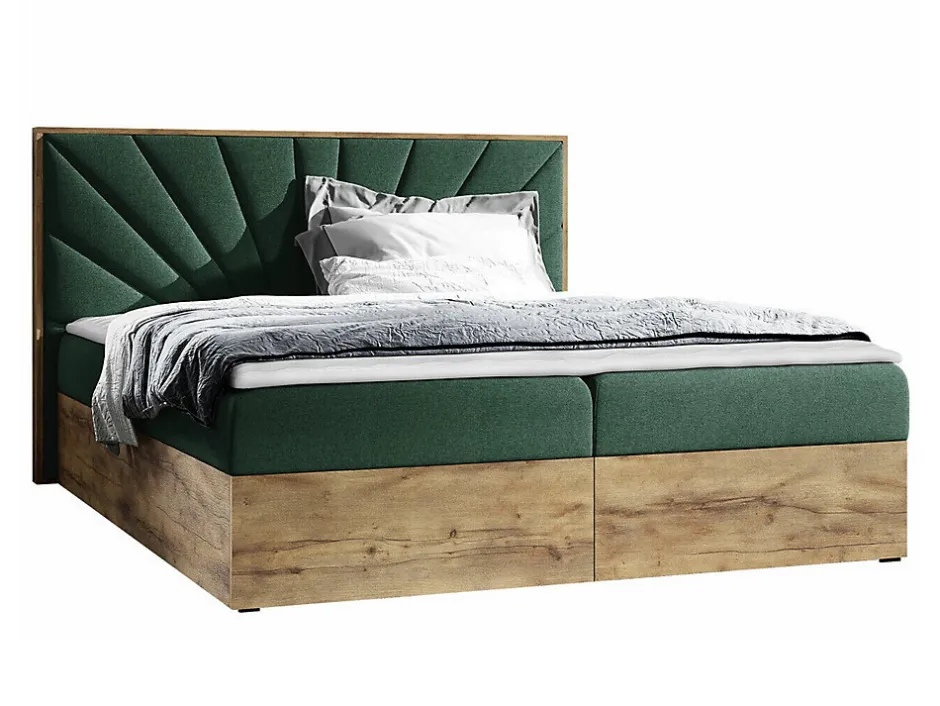Mobilier1 Lit continental Baltimore 191, Double, Vert, Tissu, Disponible