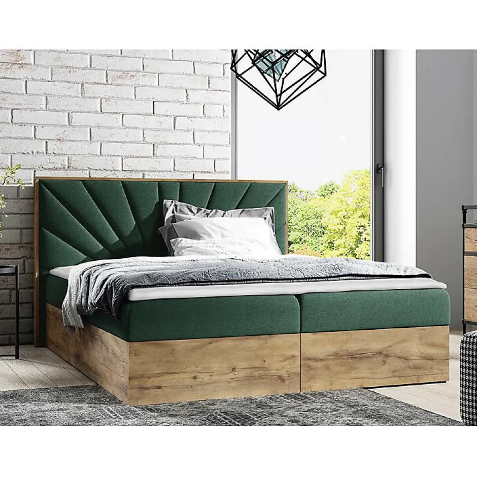 Mobilier1 Lit continental Baltimore 191, Double, Vert, Tissu, Disponible