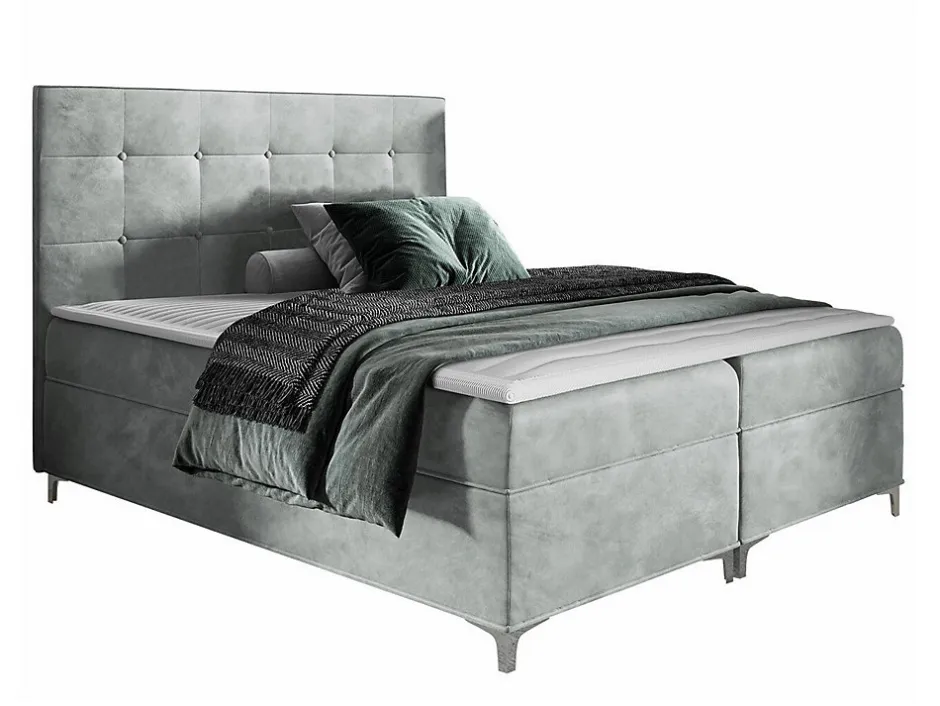 Mobilier1 Lit continental Baltimore 185, Unique, Gris, Tissu, Disponible