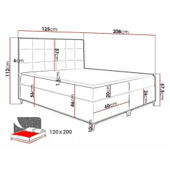 Mobilier1 Lit continental Baltimore 185, Unique, Gris, Tissu, Disponible