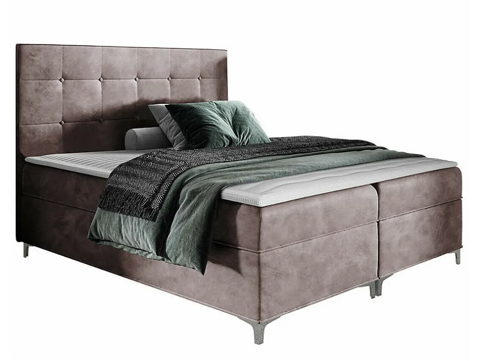 Mobilier1 Lit continental Baltimore 185, Double, Marron, Tissu, Disponible