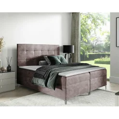 Mobilier1 Lit continental Baltimore 185, Double, Marron, Tissu, Disponible