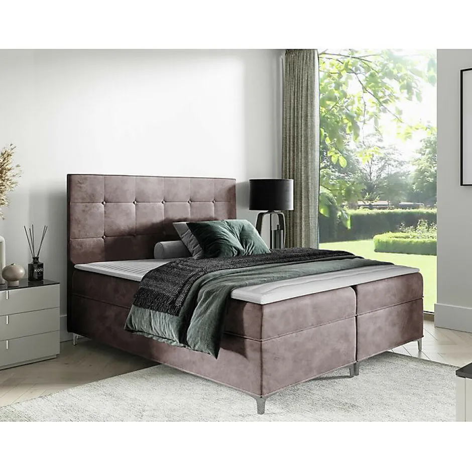 Mobilier1 Lit continental Baltimore 185, Double, Marron, Tissu, Disponible