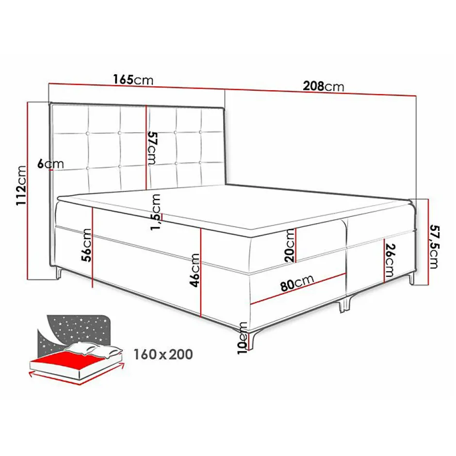 Mobilier1 Lit continental Baltimore 185, Double, Marron, Tissu, Disponible