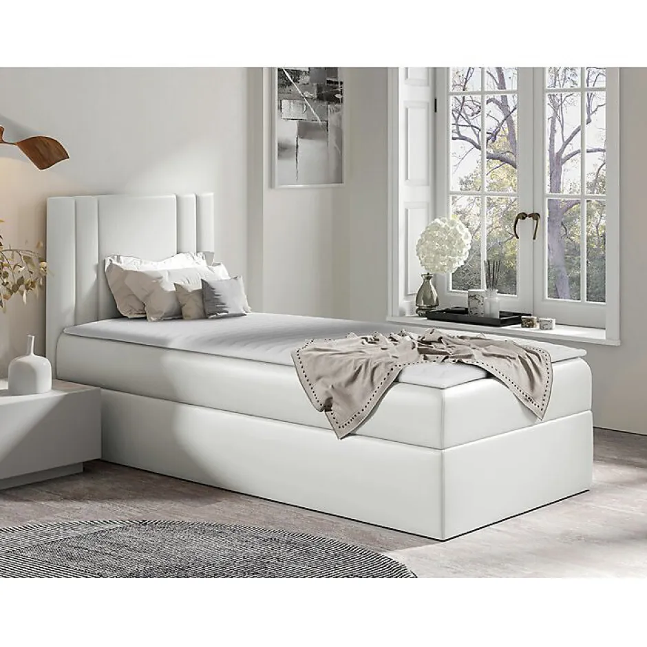 Mobilier1 Lit continental Baltimore 179, Unique, Blanc, Faux cuir, Disponible