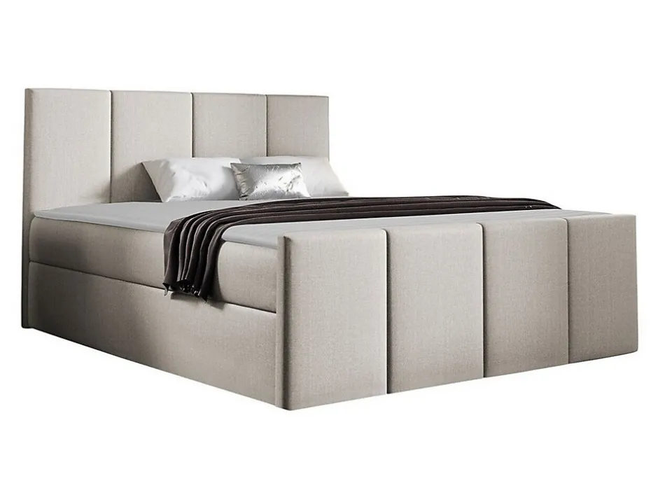 Mobilier1 Lit continental Baltimore 154, Double, Brun clair, Tissu, Disponible