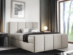 Mobilier1 Lit continental Baltimore 154, Double, Brun clair, Tissu, Disponible