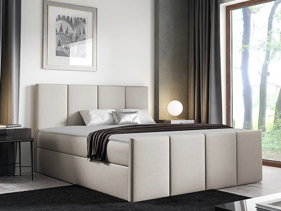 Mobilier1 Lit continental Baltimore 154, Double, Brun clair, Tissu, Disponible