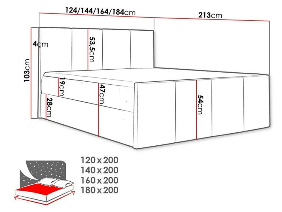 Mobilier1 Lit continental Baltimore 154, Double, Brun clair, Tissu, Disponible