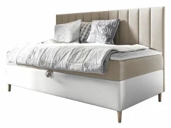 Mobilier1 Lit continental Baltimore 165, Unique, Brun clair, Faux cuir