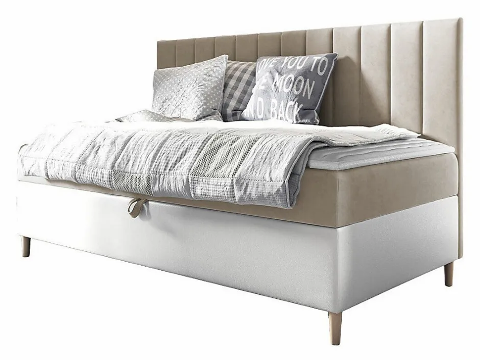 Mobilier1 Lit continental Baltimore 165, Unique, Brun clair, Faux cuir