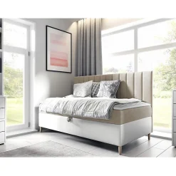 Mobilier1 Lit continental Baltimore 165, Unique, Brun clair, Faux cuir