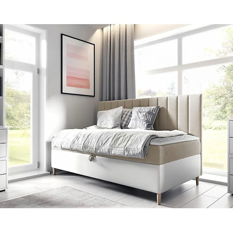 Mobilier1 Lit continental Baltimore 165, Unique, Brun clair, Faux cuir