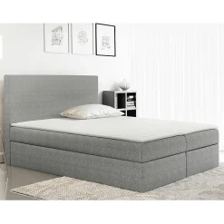Mobilier1 Lit continental Baltimore 163, Double, Gris, Tissu, Disponible Hot