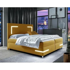 Mobilier1 Lit continental Baltimore 173, Double, Jaune, Tissu, Disponible