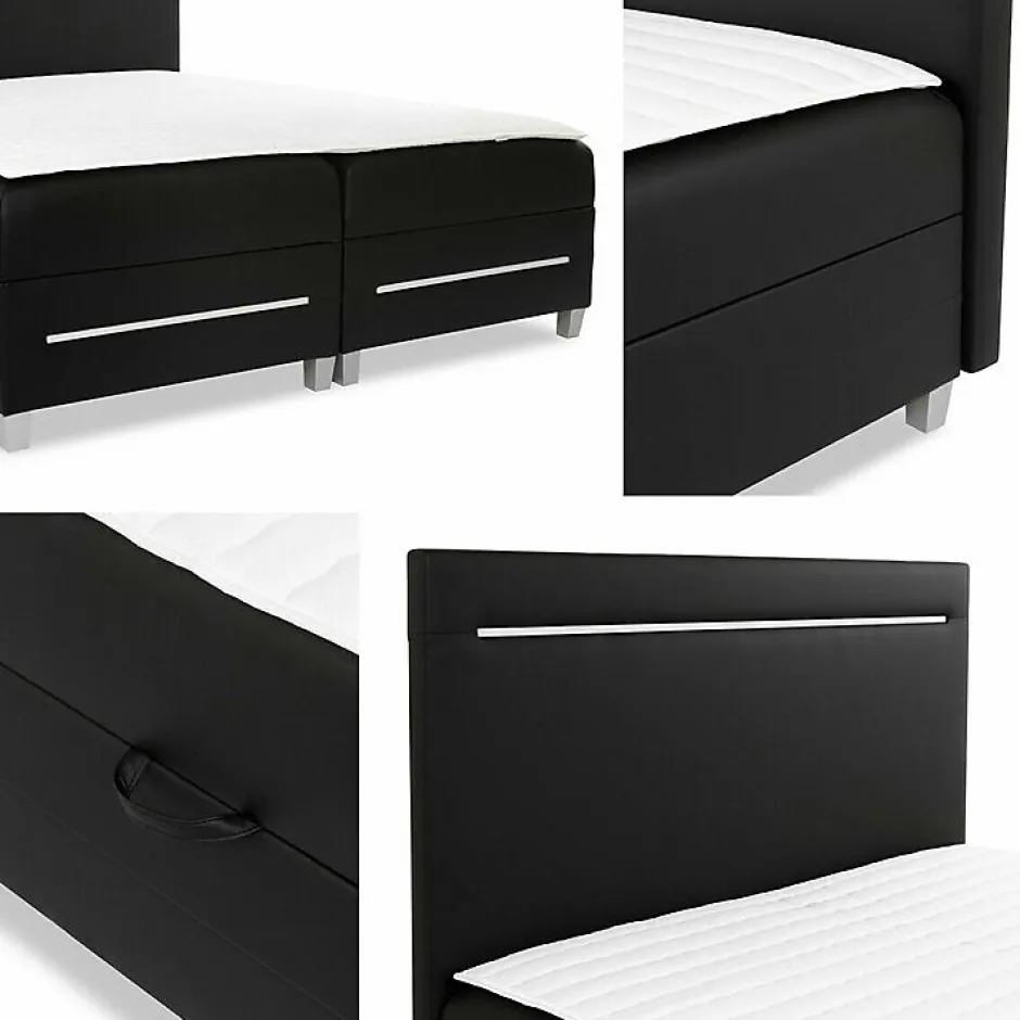 Mobilier1 Lit continental Baltimore 174, Double, Noir, Faux cuir, Disponible Online