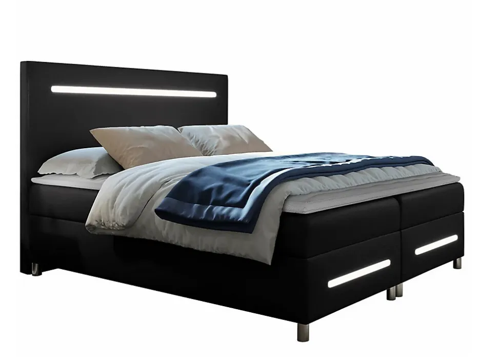 Mobilier1 Lit continental Baltimore 174, Double, Noir, Faux cuir, Disponible Online