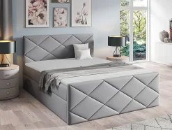 Mobilier1 Lit continental Baltimore 155, Double, Gris, Tissu, Disponible Discount