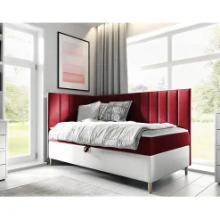 Mobilier1 Lit continental Baltimore 164, Unique, Rouge, Faux cuir, Disponible