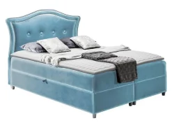 Mobilier1 Lit continental Baltimore 135, Double, Bleu, Tissu, Disponible