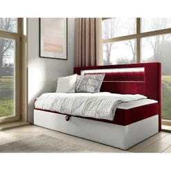 Mobilier1 Lit continental Baltimore 168, Unique, Rouge, Faux cuir, Disponible