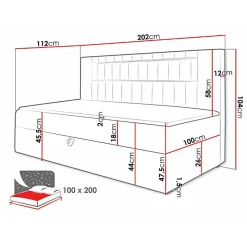 Mobilier1 Lit continental Baltimore 168, Unique, Rouge, Faux cuir, Disponible