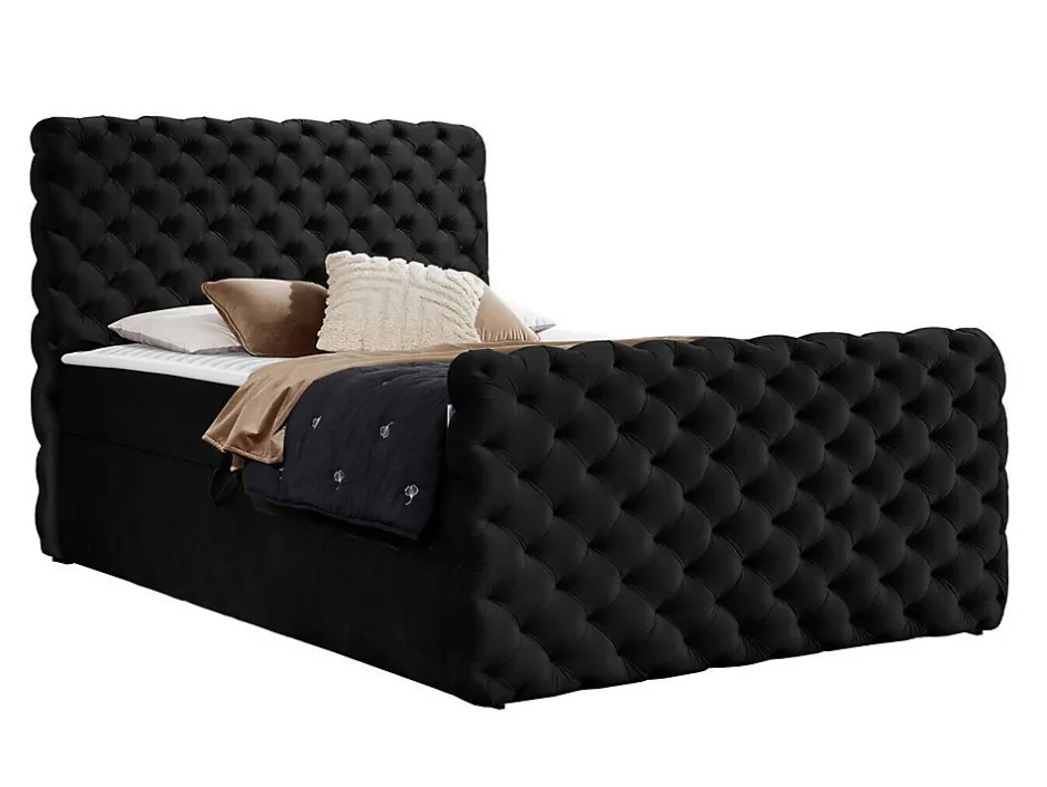Mobilier1 Lit continental Baltimore 186, Double, Noir, Tissu, Disponible