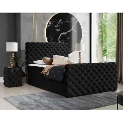 Mobilier1 Lit continental Baltimore 186, Double, Noir, Tissu, Disponible