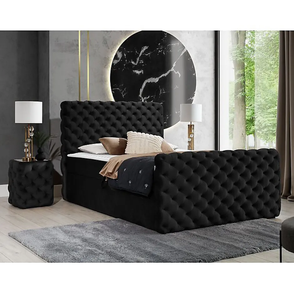 Mobilier1 Lit continental Baltimore 186, Double, Noir, Tissu, Disponible