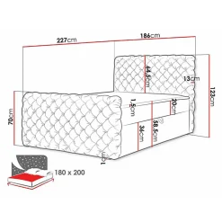 Mobilier1 Lit continental Baltimore 186, Double, Noir, Tissu, Disponible