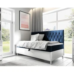 Mobilier1 Lit continental Baltimore 166, Unique, Bleu, Faux cuir, Disponible