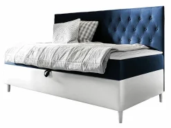 Mobilier1 Lit continental Baltimore 166, Unique, Bleu, Faux cuir, Disponible