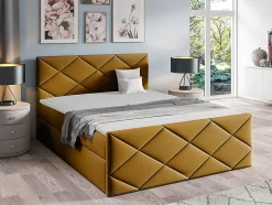 Mobilier1 Lit continental Baltimore 155, Double, Jaune, Tissu, Disponible Clearance