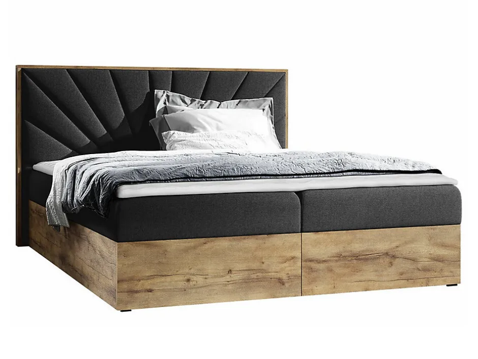 Mobilier1 Lit continental Baltimore 191, Double, Noir, Tissu, Disponible