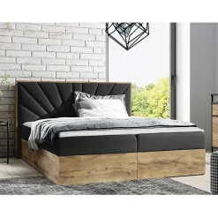 Mobilier1 Lit continental Baltimore 191, Double, Noir, Tissu, Disponible