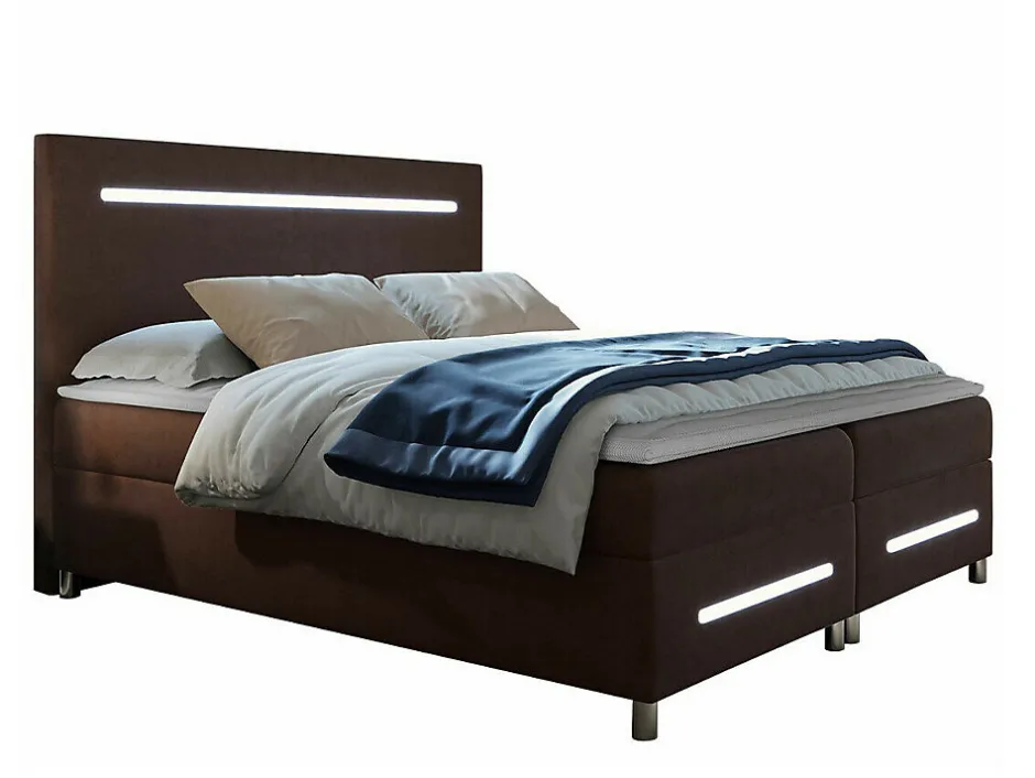 Mobilier1 Lit continental Baltimore 174, Double, Marron, Tissu, Disponible