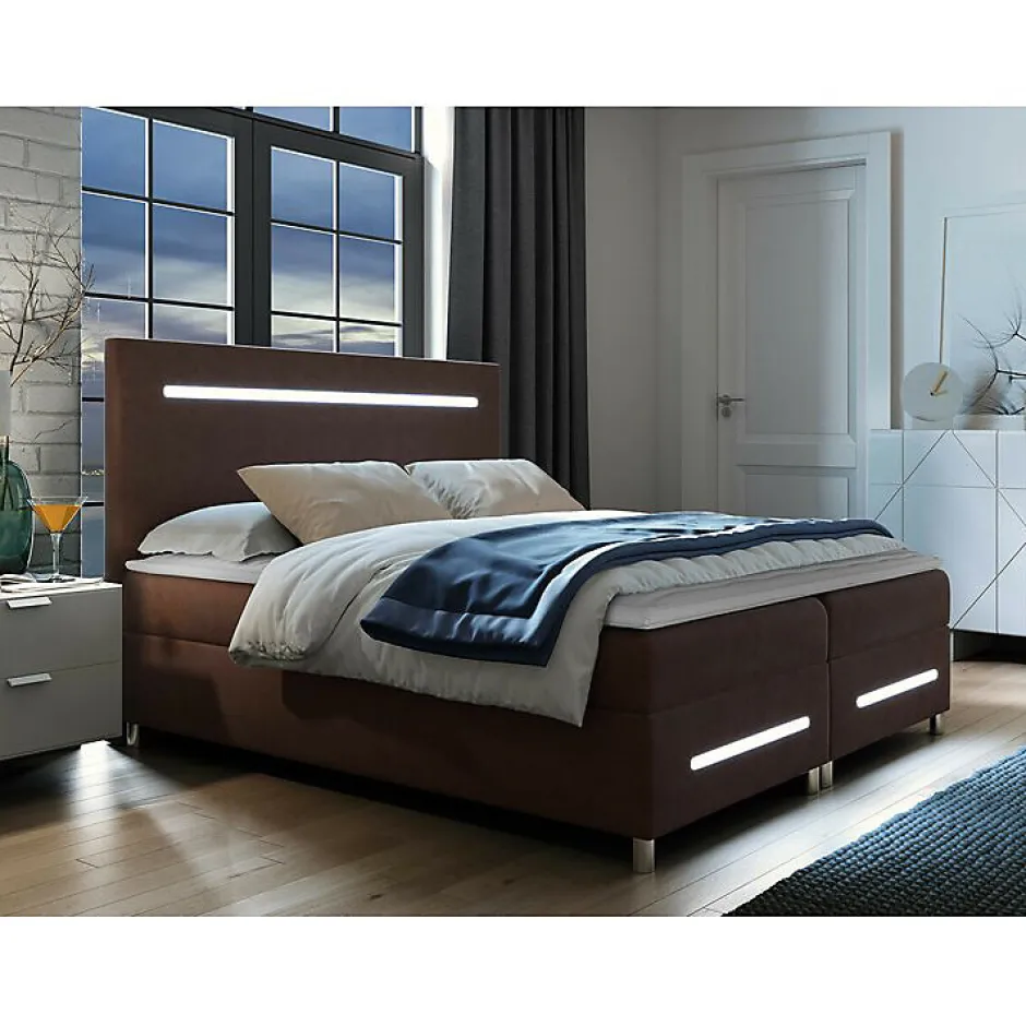 Mobilier1 Lit continental Baltimore 174, Double, Marron, Tissu, Disponible