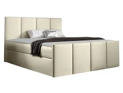 Mobilier1 Lit continental Baltimore 154, Double, Brun clair, Faux cuir