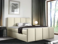 Mobilier1 Lit continental Baltimore 154, Double, Brun clair, Faux cuir