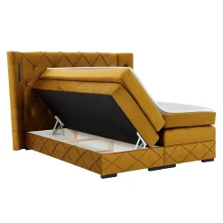 Mobilier1 Lit continental Baltimore 187, Unique, Brun clair, Tissu, Disponible