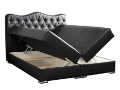 Mobilier1 Lit continental Baltimore 162, Double, Noir, Faux cuir, Disponible New