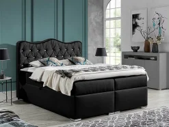 Mobilier1 Lit continental Baltimore 162, Double, Noir, Faux cuir, Disponible New