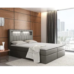 Mobilier1 Lit continental Baltimore 131, Double, Gris, Faux cuir, Disponible Best