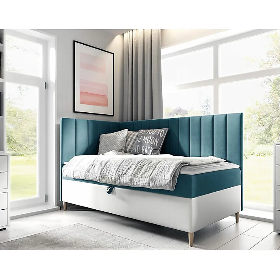 Mobilier1 Lit continental Baltimore 164, Unique, Turquoise, Faux cuir Sale
