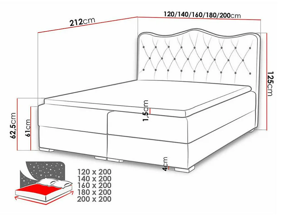 Mobilier1 Lit continental Baltimore 162, Double, Gris, Faux cuir, Disponible