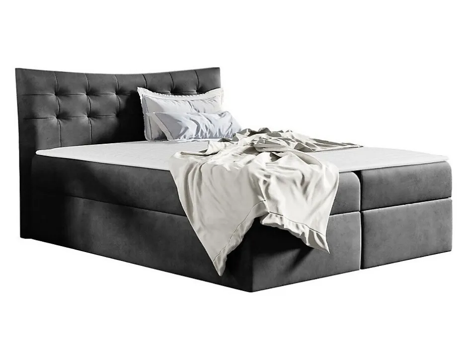 Mobilier1 Lit continental Baltimore 157, Double, Gris, Tissu, Disponible