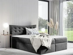 Mobilier1 Lit continental Baltimore 157, Double, Gris, Tissu, Disponible