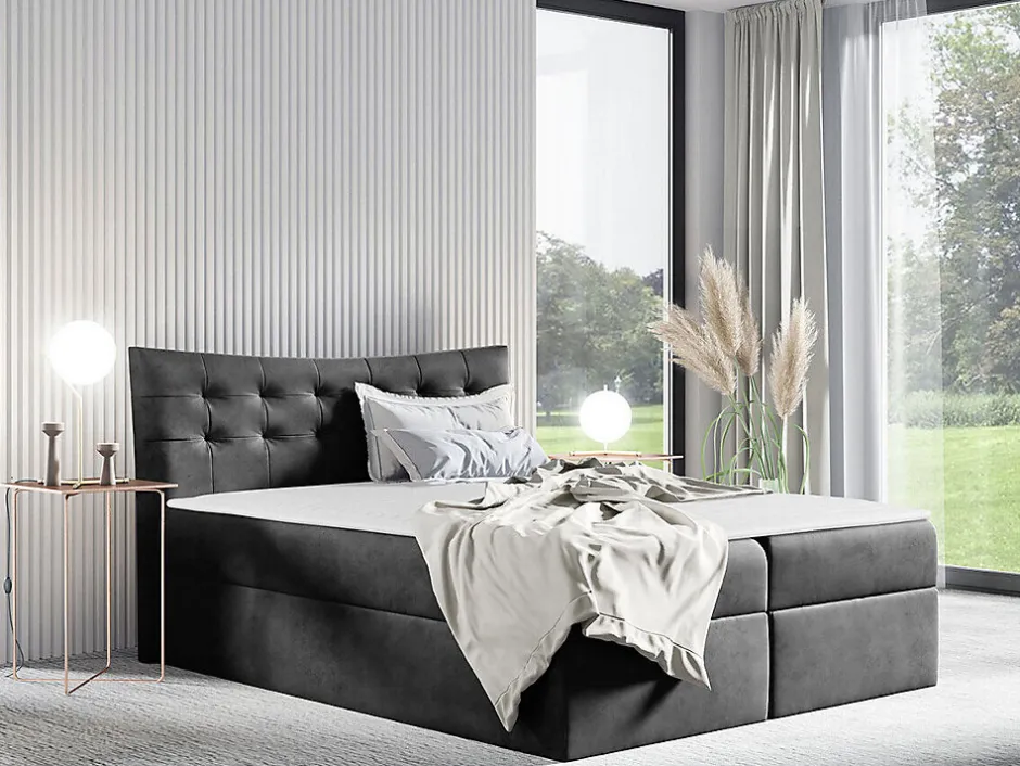 Mobilier1 Lit continental Baltimore 157, Double, Gris, Tissu, Disponible